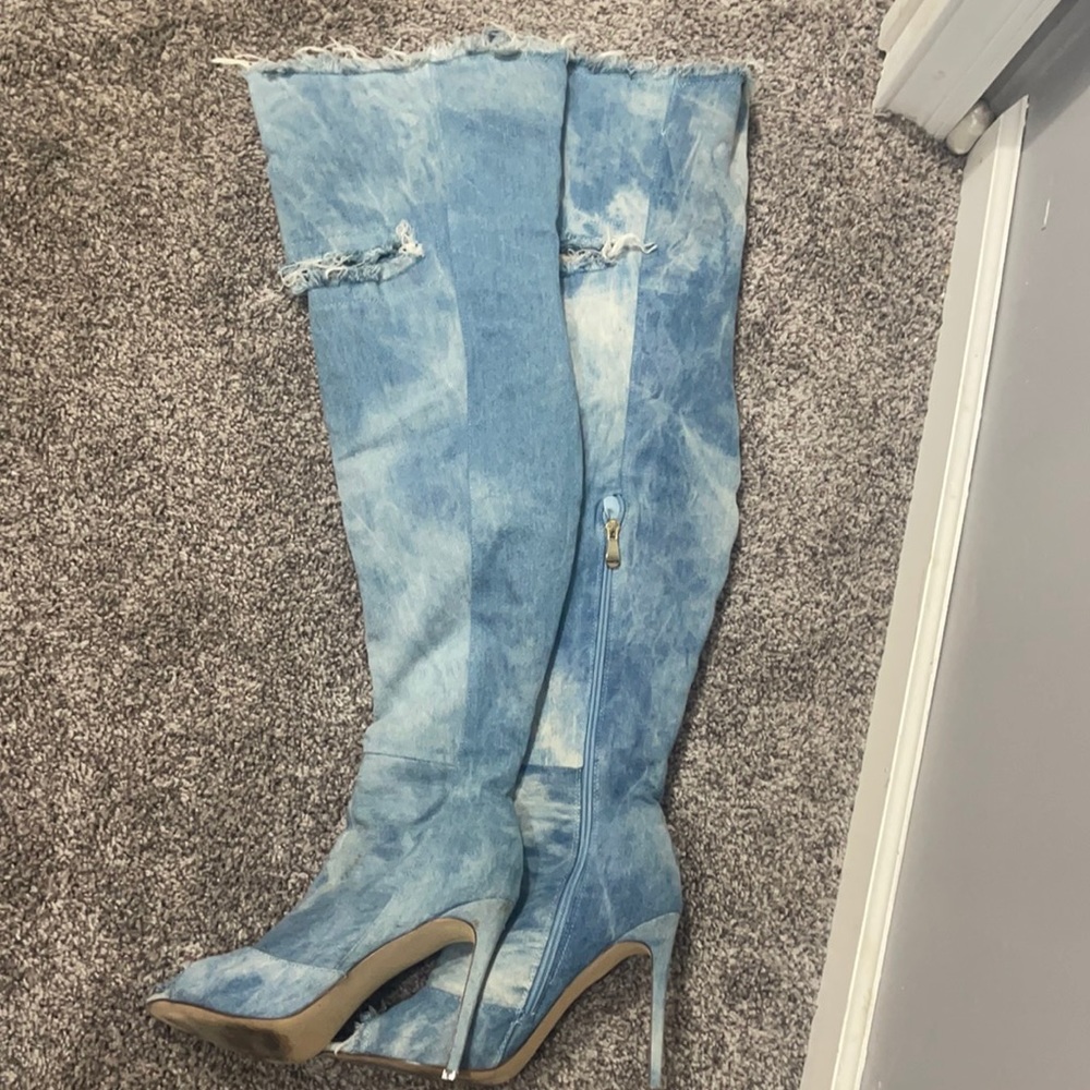 Good condition thigh high denim boots